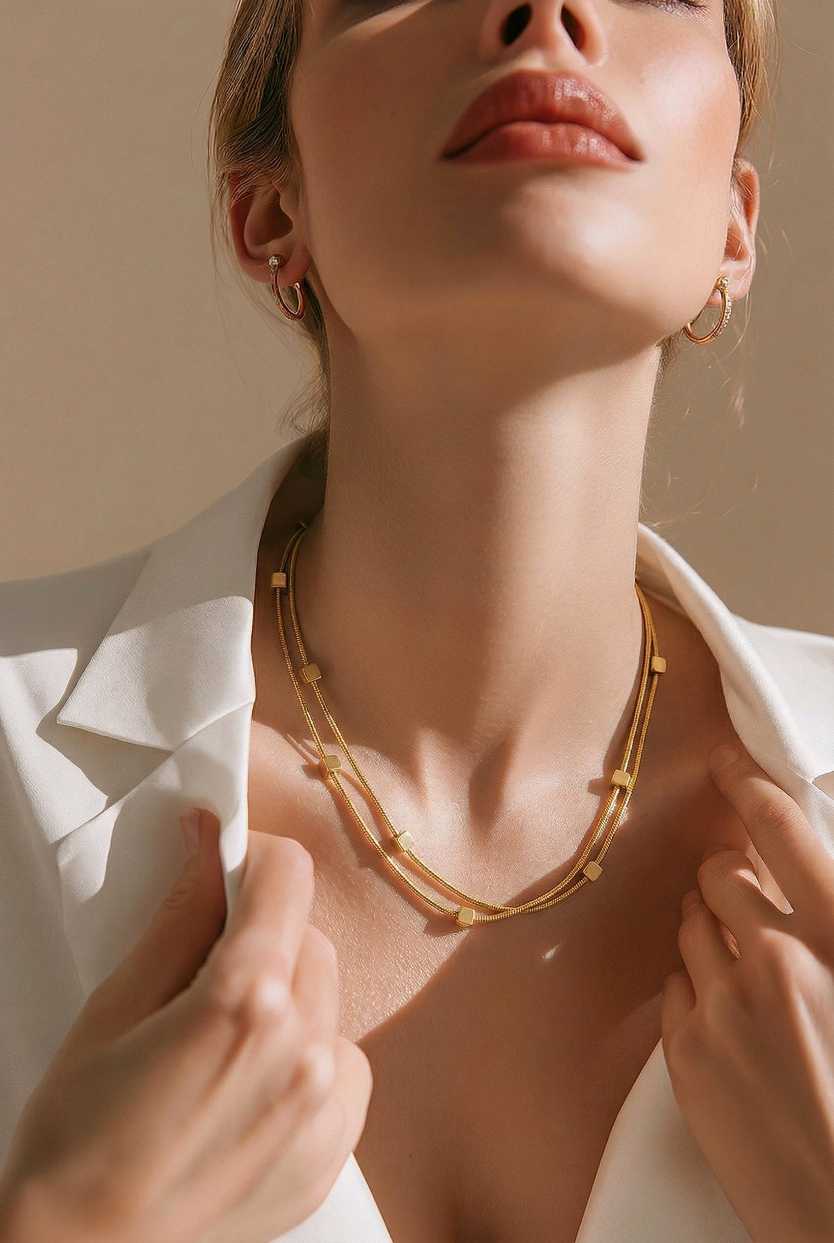 MOUTI Layered Gold Necklace – Minimal Double Chain