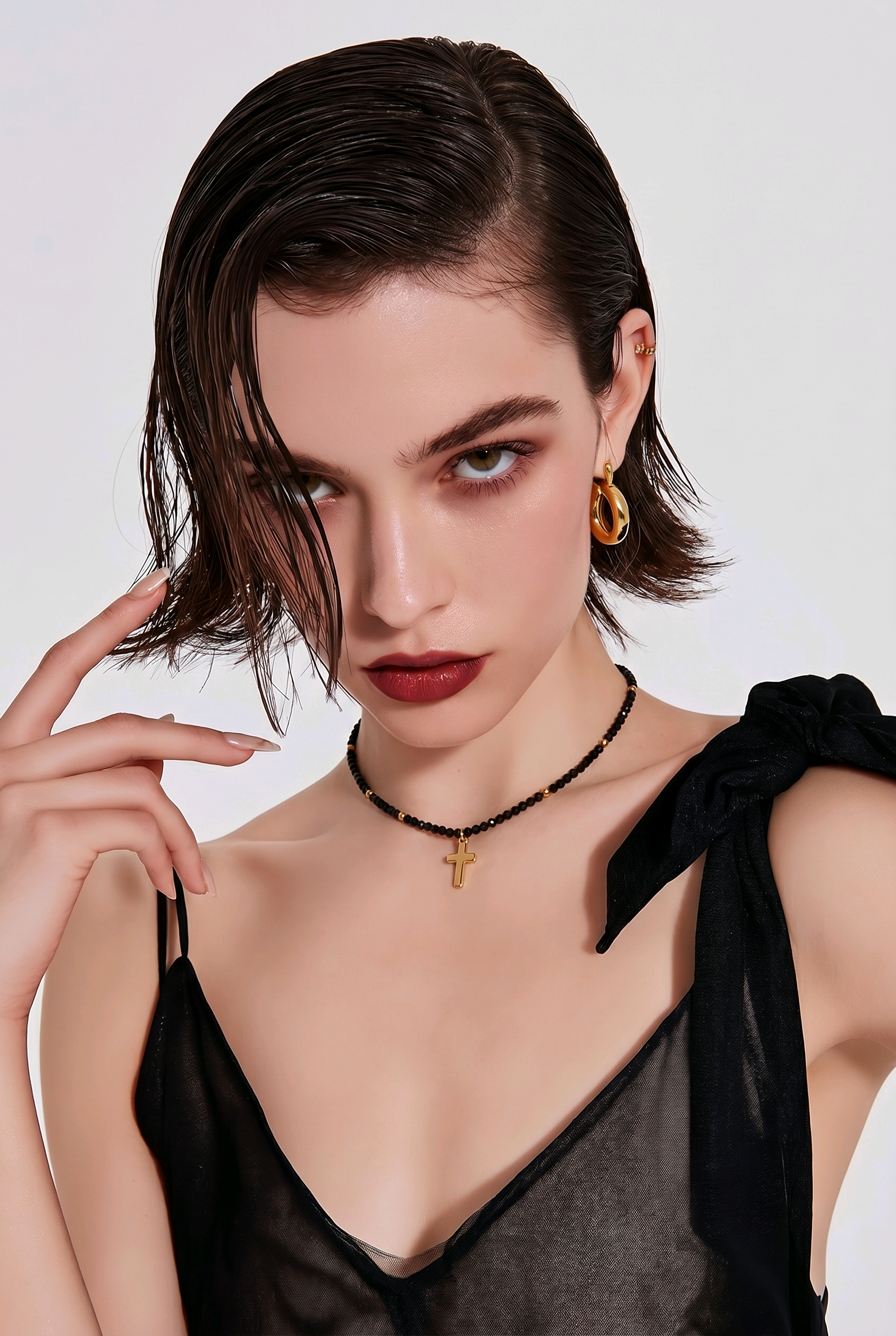 Noir Spinel Cross Necklace
